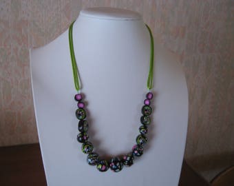 Multicolor on black polymer clay necklace