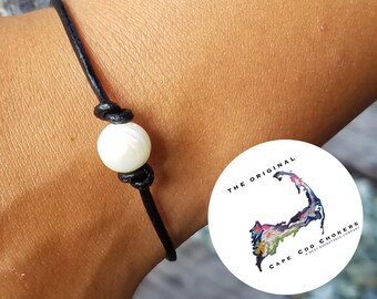 Original Pearl Cape Cod Bracelet, Pearl bracelet, leather bracelet, surfer bracelet, cape cod leather bracelet, cape cod leather jewelry