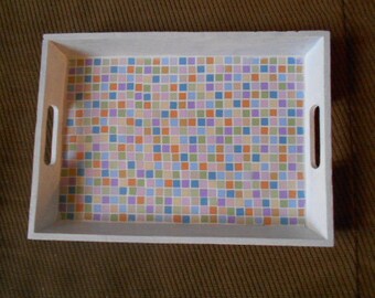 Pastel mosaic and wood tray