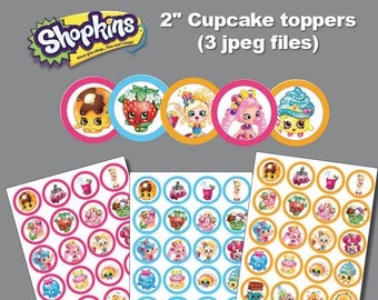 Instand DL -Shopkins cupcake toppers 2 inch - sticker -for Cupcake, Balloon, Stickers, Lollipop, Favor bags, Cups