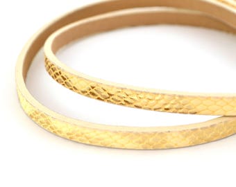 20 cm cord flat yellow pastel pale and gold faux leather reptile skin effect 5mm