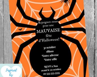Invitation Fête d'Halloween pour adultes ou enfants, Halloween Fête araignée, Téléchargement Instantané, Invitation Éditable à Personnaliser