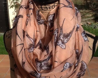 Pink SNOOD SEWN soft viscose with swallows