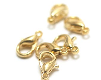 20 small lobster claw clasps, 10 x 5, 5 mm, gold