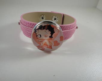 Pink adjustable leather strap with snap maxi interchangeable chunk of 30mm