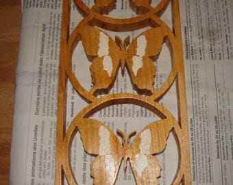 triptych intarsia butterflies natural wood