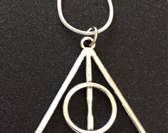 SHIPS FREE! Triangle Charm Necklace Potterhead Fandom Hallows Deathly Hallows Charm Choice of Silver Chain or Leather Fandom Wizard