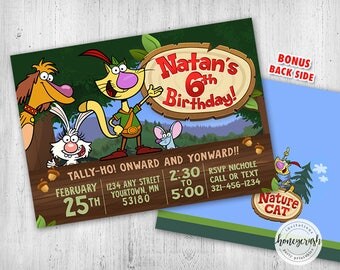 Nature Cat Birthday Invitation - Printable Digital File
