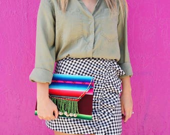body bag / sac de messager / sac / Sac cabas en lin, lin cartable, - toile bag Aguayo Pom Pom Uyuni Clutch
