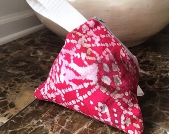 Fuchsia And Gray Triangle Knitting Project Or Notions Bag