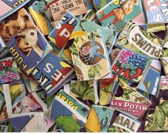 100 Mosaic Tiles Supple Retro Art Deco Animals Faces Mix Broken Plate Vintage Labels 100