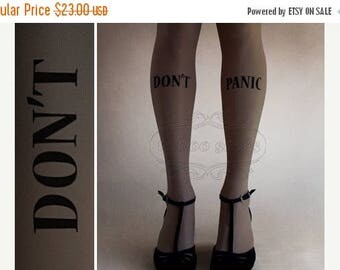 SALE///endsAug22/// S/M Dark Grey Don't Panic tattoo tights / stockings / full length / pantyhose / nylons Dark Grey