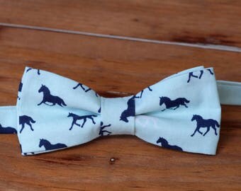 Horse Bow Tie - equestrian bow tie for boys, blue boys bow tie, smash cake bow tie, preppy bow tie, toddler bowtie, boys wedding bow tie