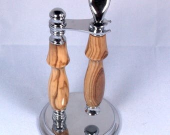 Handcrafted Chrome Shaving Set designed for Fusion/M3/DE Safety Razor with Stand