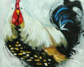 Rooster 870 12x12 inch animal portrait original oil painting by Roz