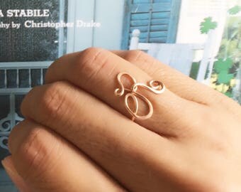 Rose Gold Filled Custom Initial Ring, wire ring, initial ring, personalized ring