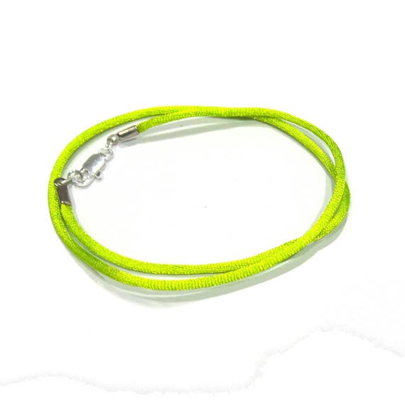 Lime Green Satin Cord Necklace With Lobster Plated Clasp 2 mm