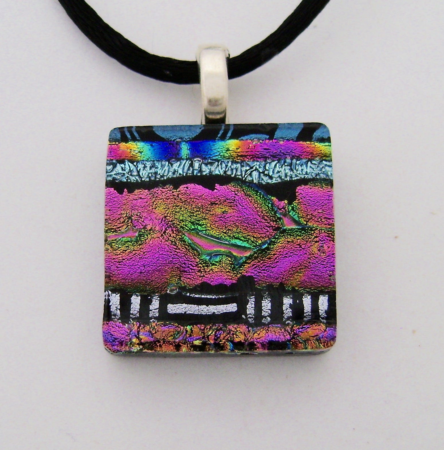 Kacey Silver Long Pendant Necklace in Dichroic Glass main image 1