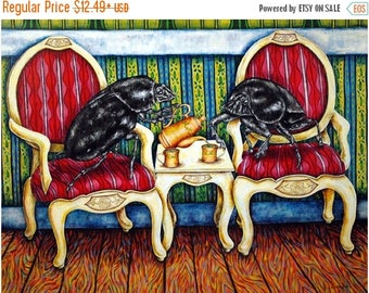 20% off DUng Beetle Tea Time Insect Animal Art Print