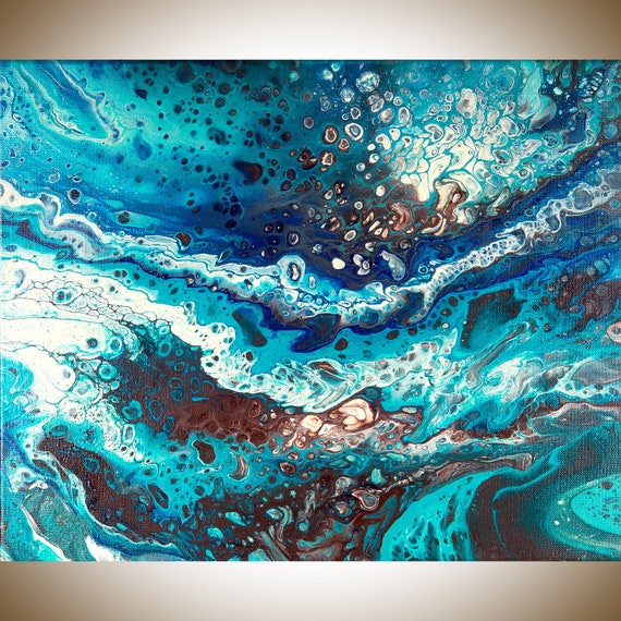 Acrylic pour fluid art fluid painting Blue turquoise teal