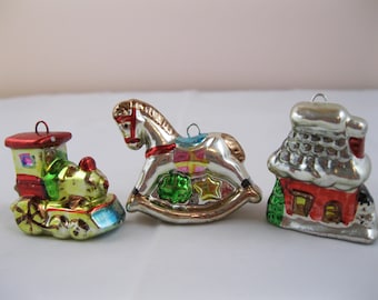 TRIO of ceramic Christmas ornaments.