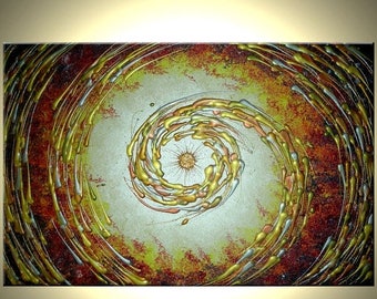 Original Abstract RED Storm Impasto Gold Metallic Textured Modern Palette Knife Painting Lafferty 36 x 24, 22% Off