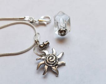 Fill Yourself Crystal Cremation Ash Urn with Silver Sun Charm Memorial Cremation Jewelry Necklace Pet
