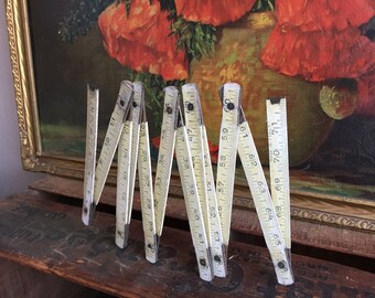 Folding Ruler Vintage Rul-Wel Distressed Measuring Stick White
