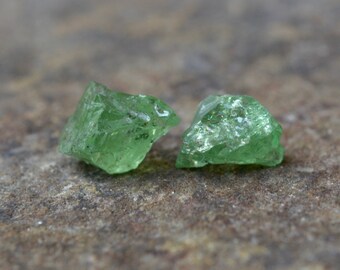 Raw Green Tourmaline Stud Earrings