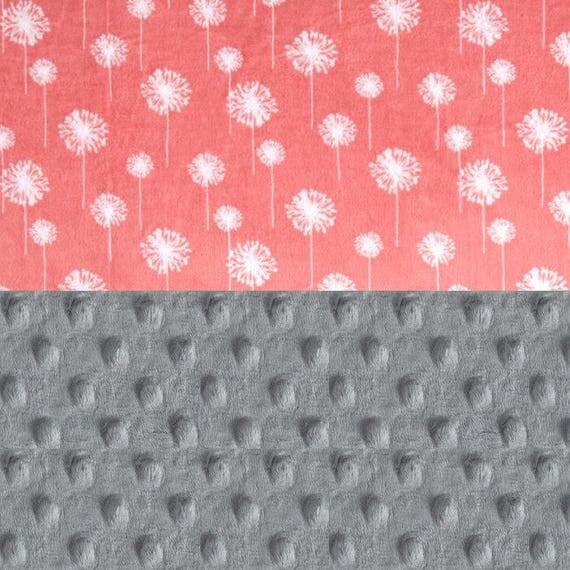 Personalized Girl Baby Blanket - Minky Baby Blanket, Coral Gray Flowers Blanket // Mini Baby Blanket // Security Blanket // Girl Lovey