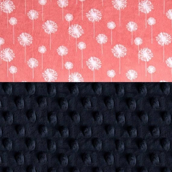 Crib Blanket / Coral Navy Flower Blanket // 42 x 55 Minky Blanket Girl, Dandelion Personalized Baby Blanket / Gray Coral Baby Blanket