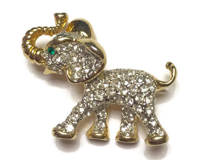 Rhinestone Crystal Elephant Pin Brooch Clear Diamante Vintage