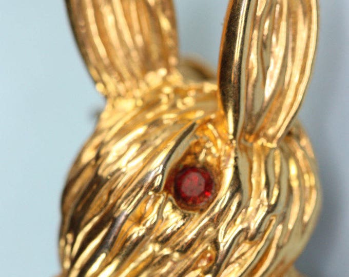 Bunny Rabbit Pin Faux Pearl Tummy Gold Tone Vintage