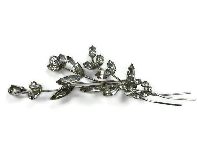 Long Rhinestone Floral Brooch Clear Rhinestone Chatons Navettes Marquise Stones Vintage