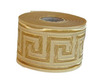 Cream and Gold Greek Key Jacquard Ribbon Trim