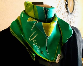 Vintage Vera Neumann 1960s Green Floral Silk Scarf