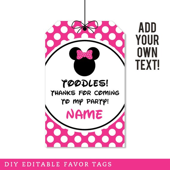 instant download minnie mouse party favor tags pink editable