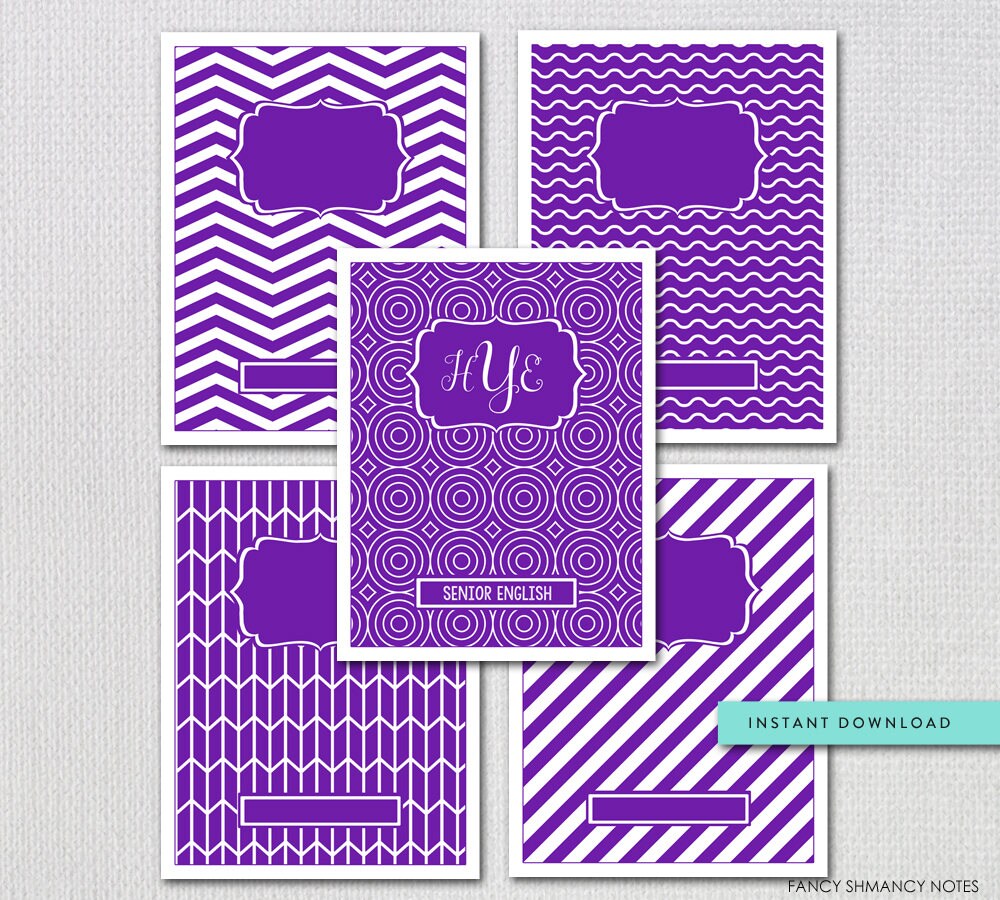 Binder Cover Inserts Purple and White Instant Download