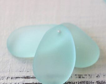 15% OFF Sea Glass Beads - Jewelry Making Supply - Frosted Glass Beads - 32x20mm Sea Glass Pendant - Seafoam Coke Beach Glass - Choose Amount