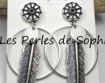 White sequin feather earrings