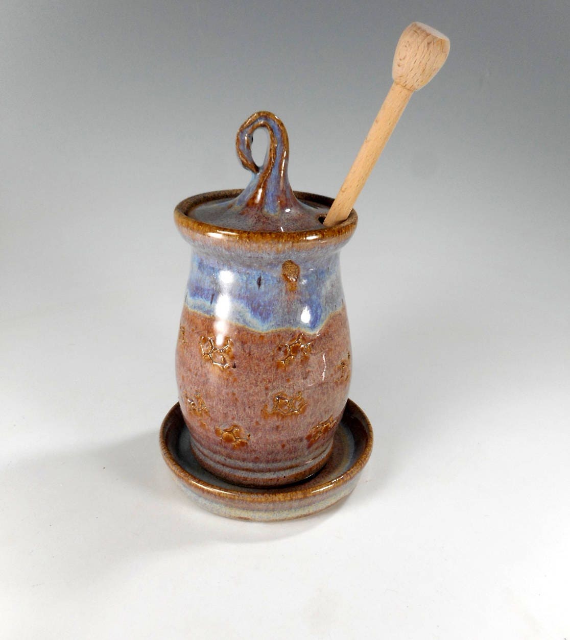 Ceramic honey dipper pot ceramic honey jar with lid and