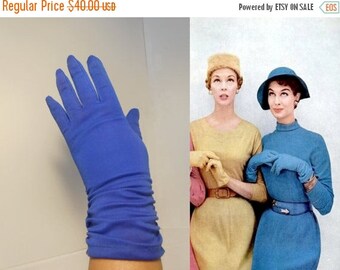 WW2 ENDS SALE I'll Think About It - Vintage 1950s Royal Cobalt Blue Mid Arm Ruched Gloves - 6.5