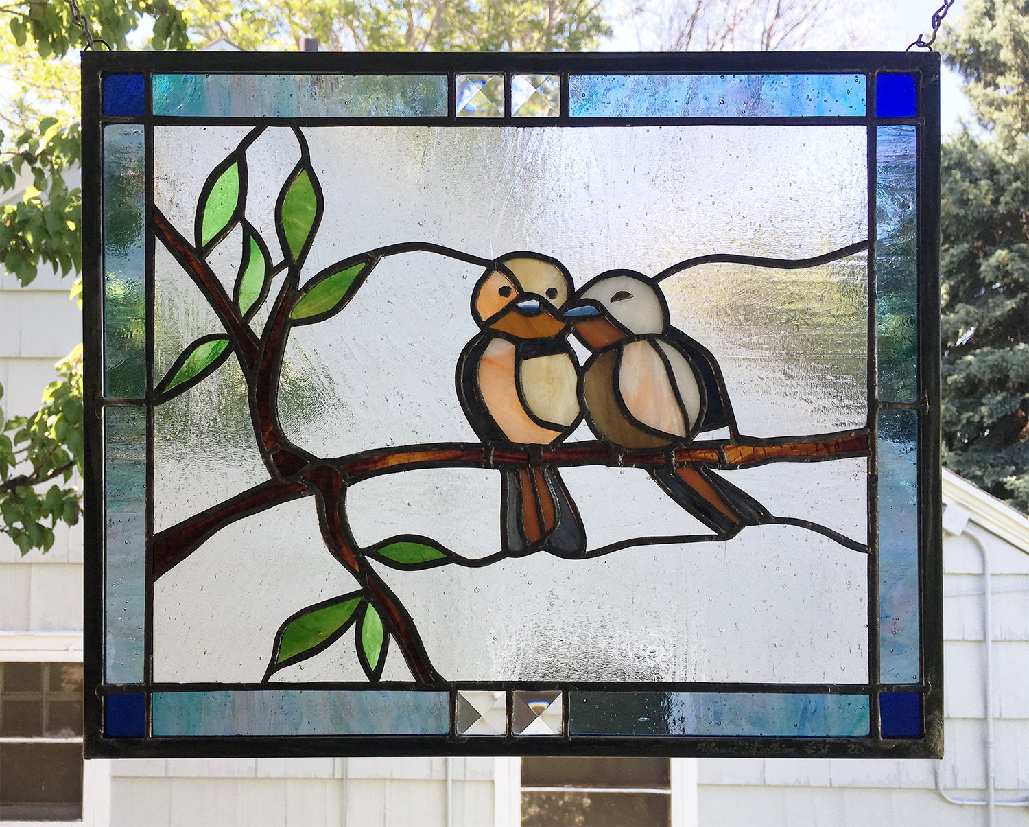 Stained Glass Window PanelTwo Love Birds12.5 x