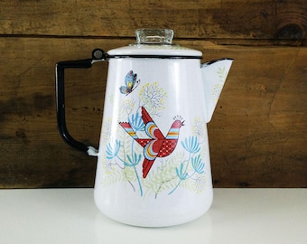 Vintage Scandinavian Enamel Coffee Percolator