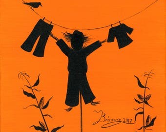 a crows line gicle archival print paper or canvas halloween folk art silhouette of - Halloween Corn Stalks a crows line gicle archival print paper or canvas halloween folk art silhouette of - Halloween Corn Stalks