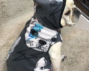 French Bulldog Gray Frenchie Faces Fleece Hoodie