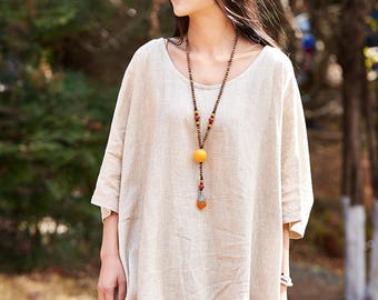 Loose Fitting Linen and cotton Shirt Blouse for Women - Short sleeved - Women Clothing (R)
