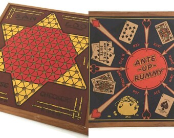 Vintage Wooden Game Board San Loo Chinese Checkers Ante Up Rummy Northwestern Products Co Vintage Wooden Game Board San Loo Chinese Checkers Ante Up Rummy Northwestern Products Co