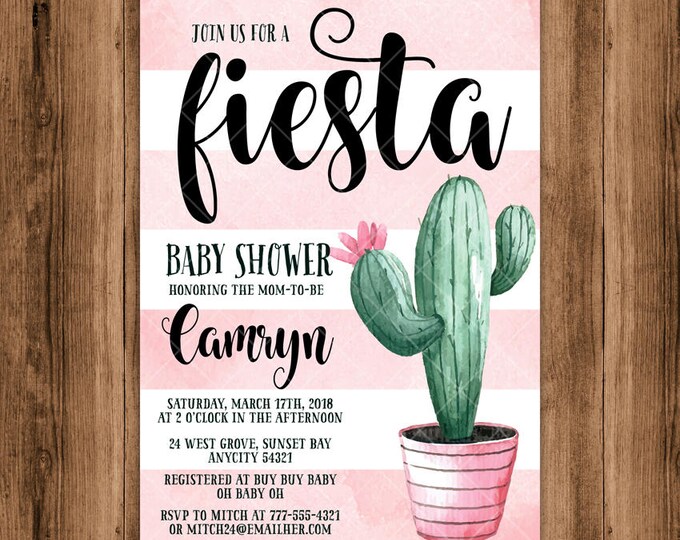 Cactus Baby Shower Invitation, Baby Shower Fiesta Invitation, Fiesta Cactus Girl Baby Shower Printable Invitation