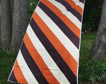Super large scale striped vintage cotton sateen upholstery rusty orange brown and cream